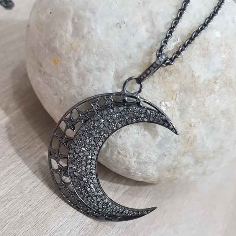 Natural Pave Diamond Moon Pendent