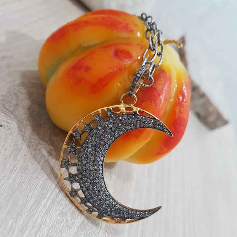 Natural Pave Diamond Moon Pendent