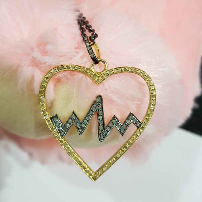 Beautifully Designed Open Heart With Life Line Pendent With Pave Layers