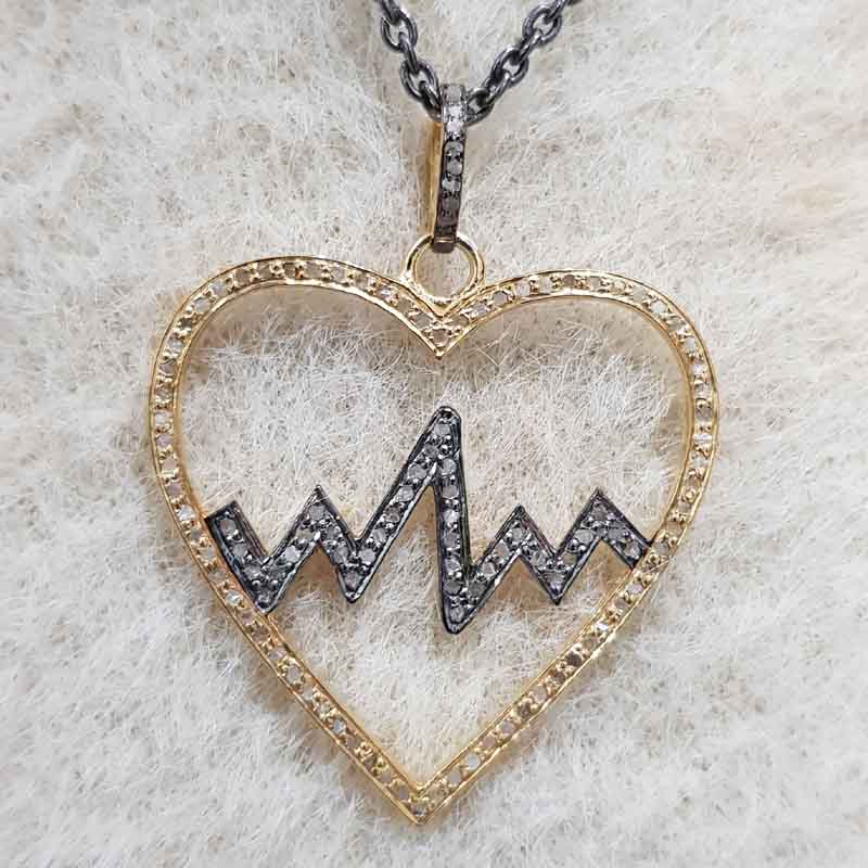 Beautifully Designed Open Heart With Life Line Pendent With Pave Layers