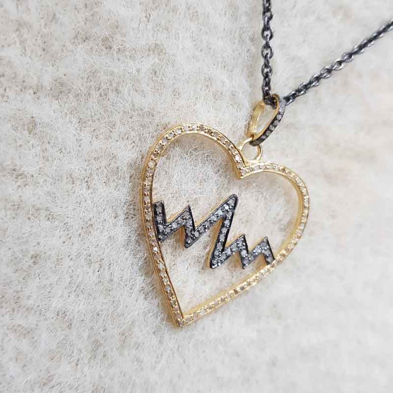 Beautifully Designed Open Heart With Life Line Pendent With Pave Layers