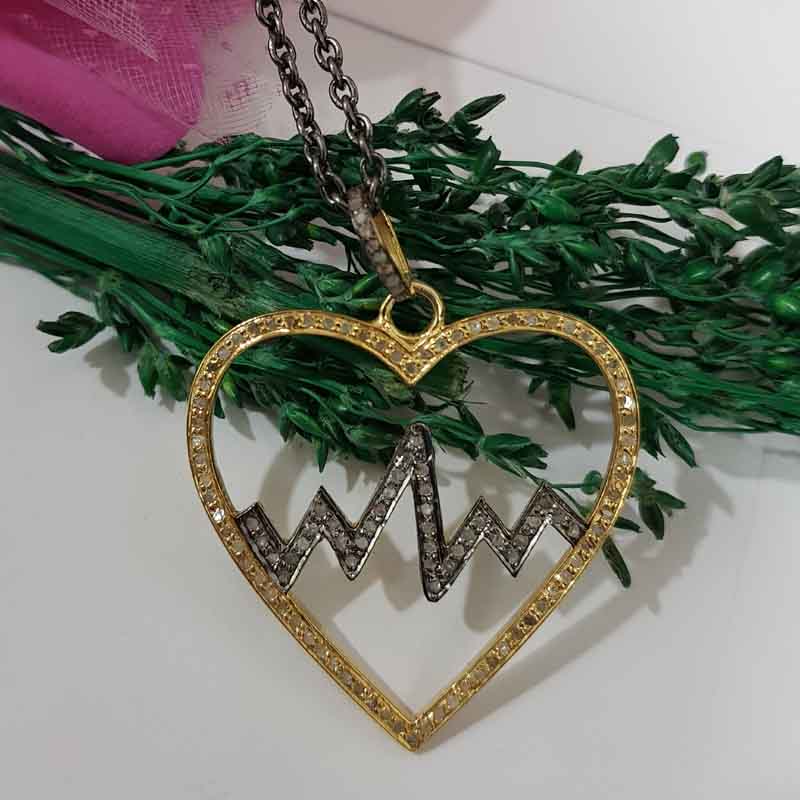 Beautifully Designed Open Heart With Life Line Pendent With Pave Layers