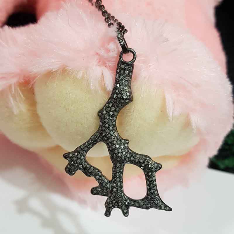 Gorgeous Black Pave Diamond Tree Pendent