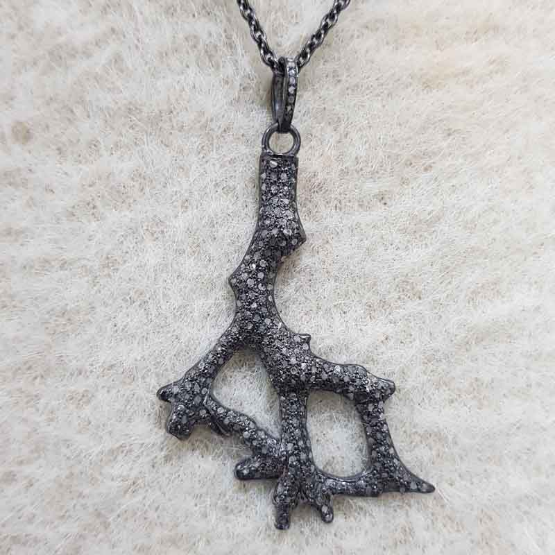 Gorgeous Black Pave Diamond Tree Pendent