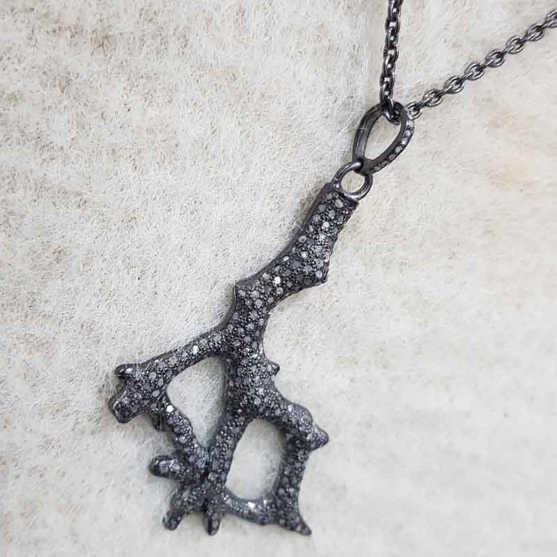 Gorgeous Black Pave Diamond Tree Pendent