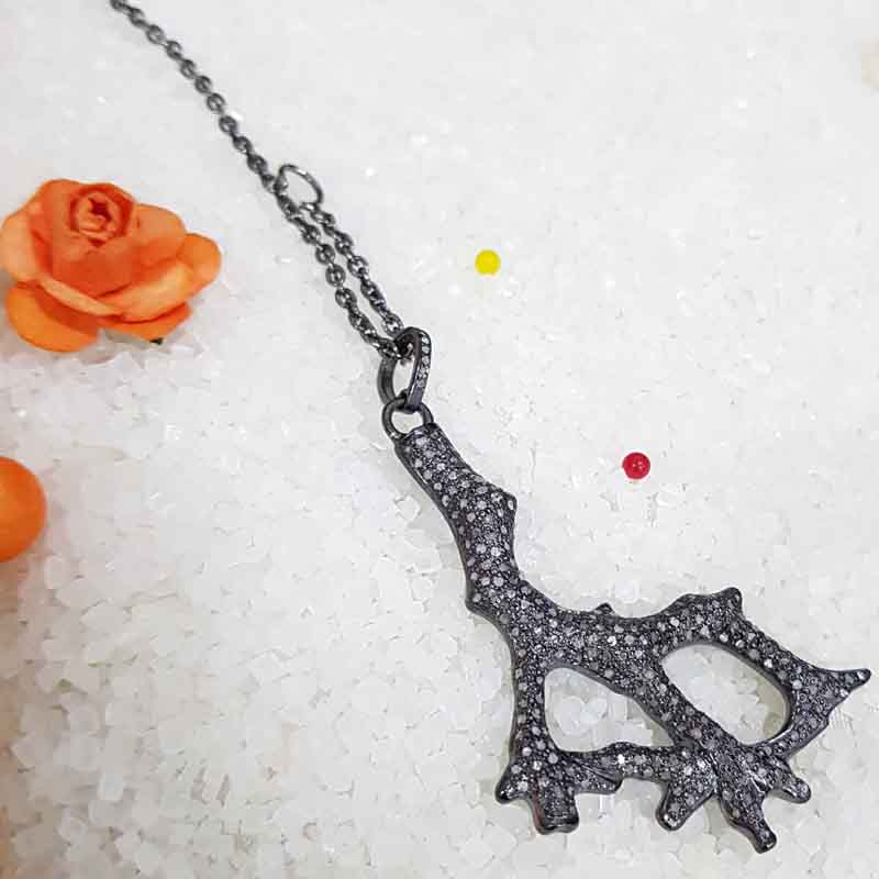 Gorgeous Black Pave Diamond Tree Pendent