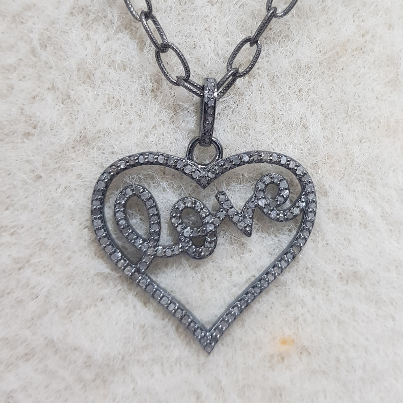 Beautifully 925 Sterling Natural Pave Diamond Silver Heart Love Pendent