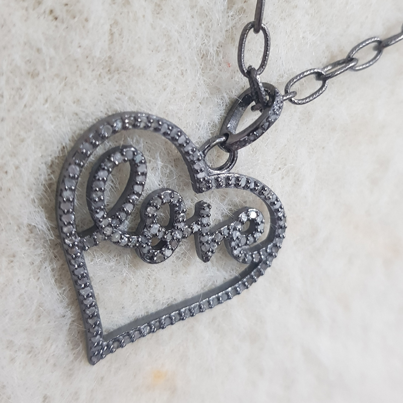 Beautifully 925 Sterling Natural Pave Diamond Silver Heart Love Pendent