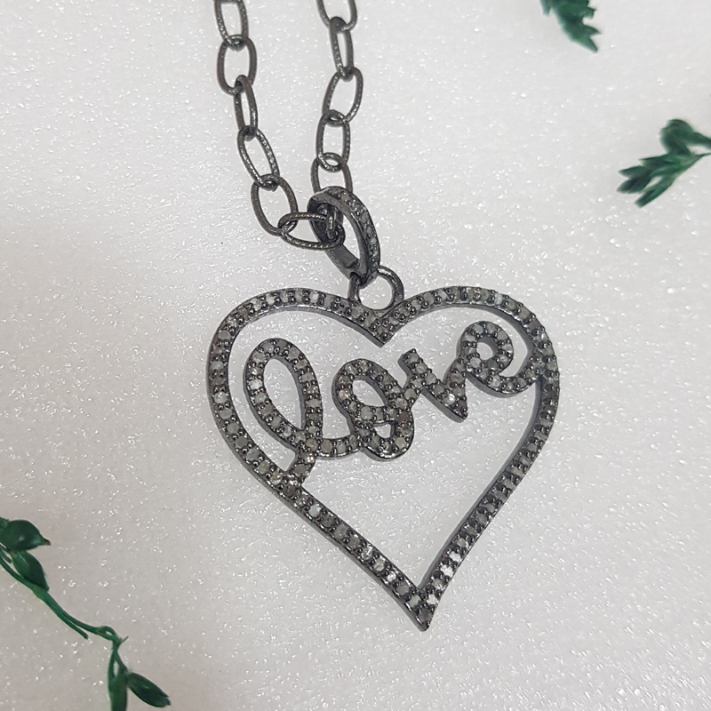 Beautifully 925 Sterling Natural Pave Diamond Silver Heart Love Pendent