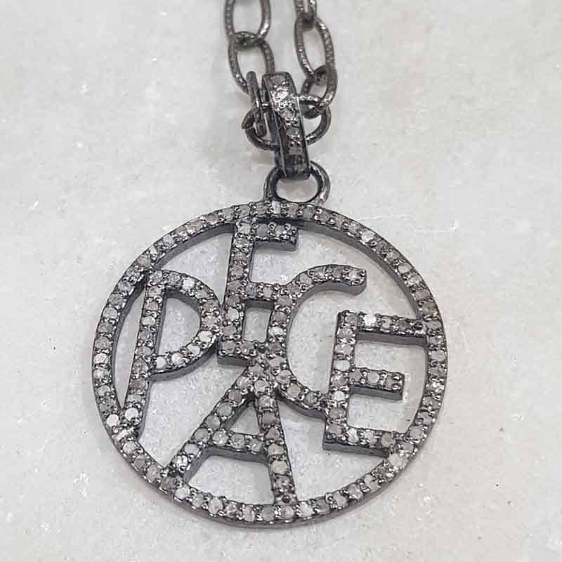 Glorious Round Style Peace 925 Sterling Silver Black Rhodium Pendent