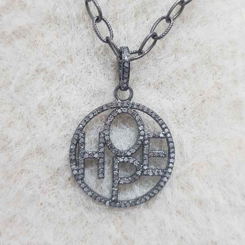 Good Looking Pave Diamond Round Hope Designed Black Pendent