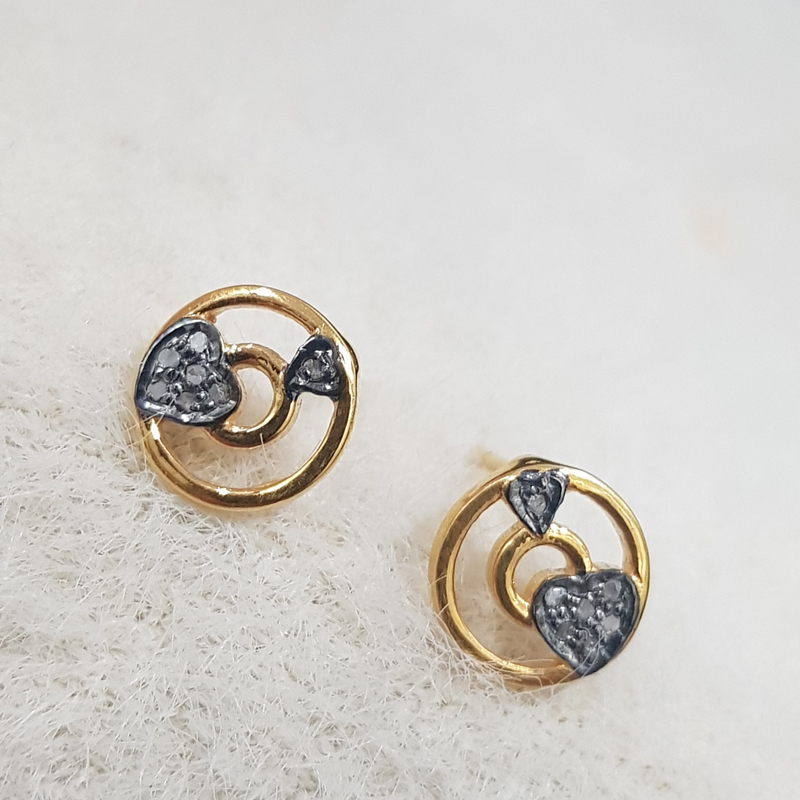 Round Designer With Little Pave Heart Earring