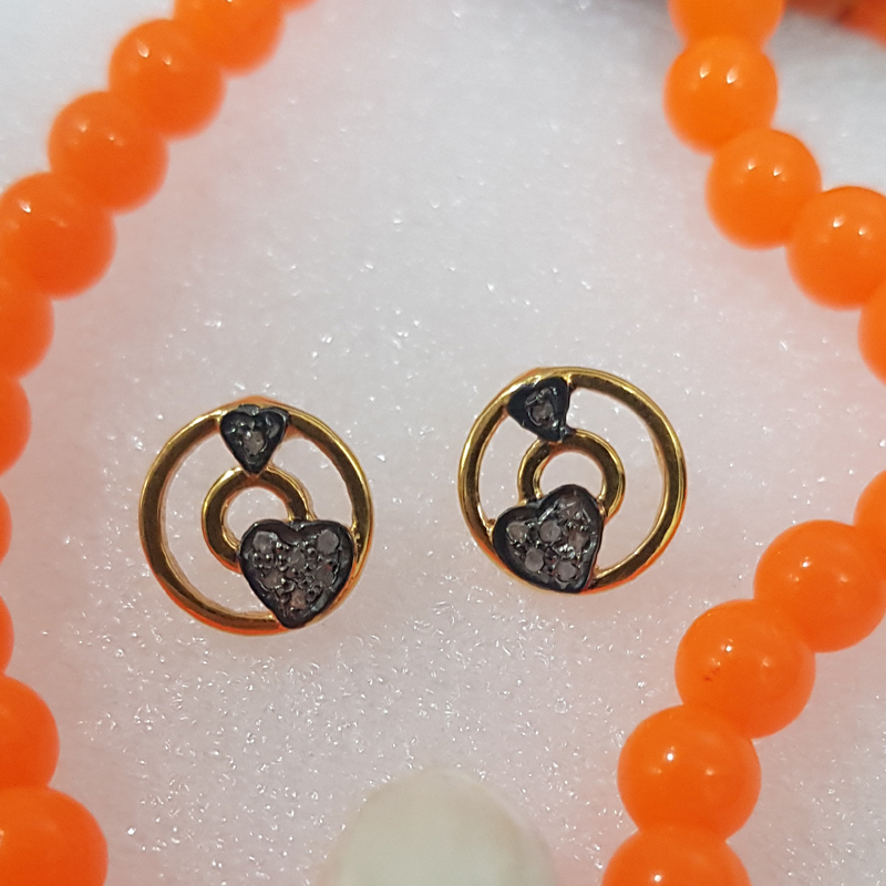 Round Designer With Little Pave Heart Earring