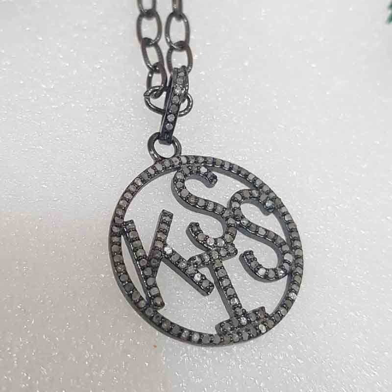 Beautifully 925 Sterling Pave Diamond Kiss Word Round Silver Pendent