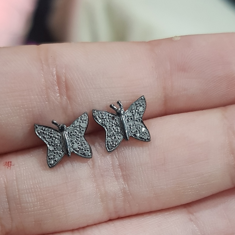 Fully Pave Diamond Handmade Designer Small Butterfly Stud