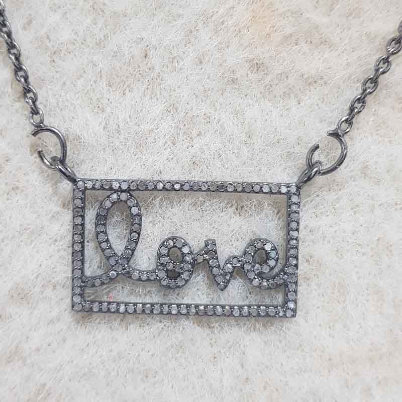 Handmade 925 Sterling Silver Pave Diamond Love Word Pendent