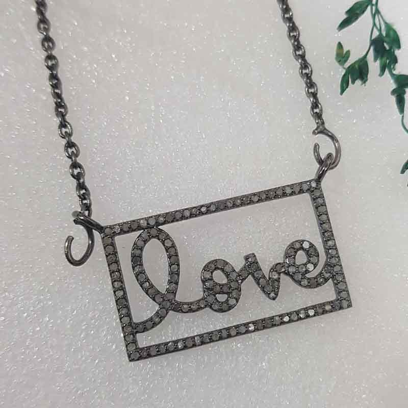 Handmade 925 Sterling Silver Pave Diamond Love Word Pendent