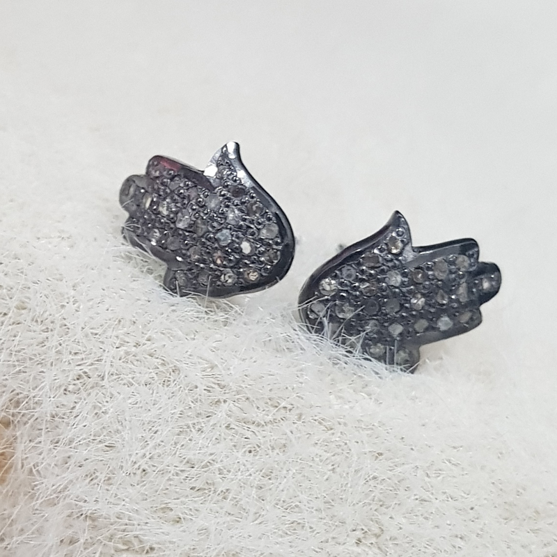 Hamsa Hand Designer Pave Diamond Beautiful Stud