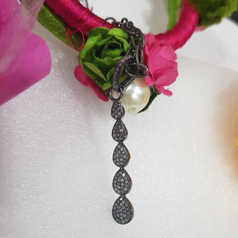 Elegant Fancy Designer Natural Pave Diamond Silver Pendent