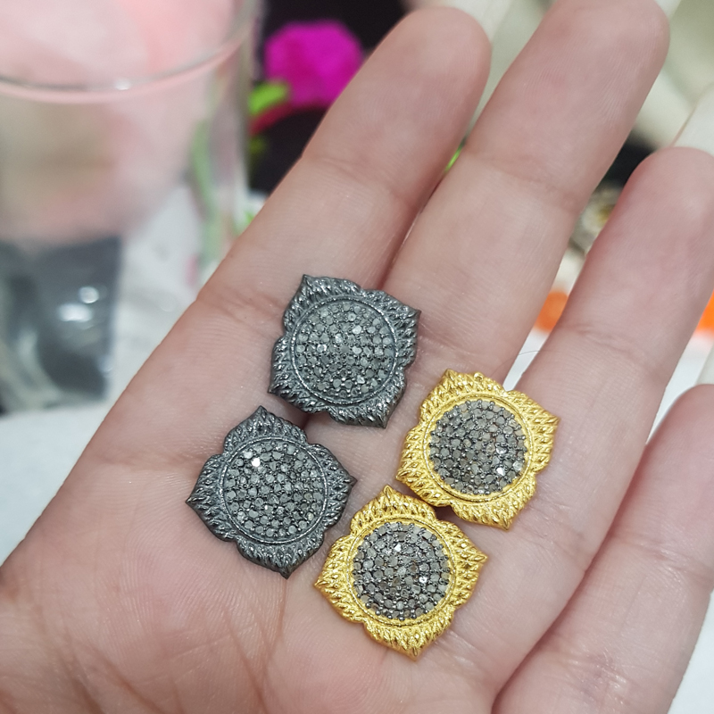 Yellow And Black Beautifully Designed Flower Stud With Pave Layers