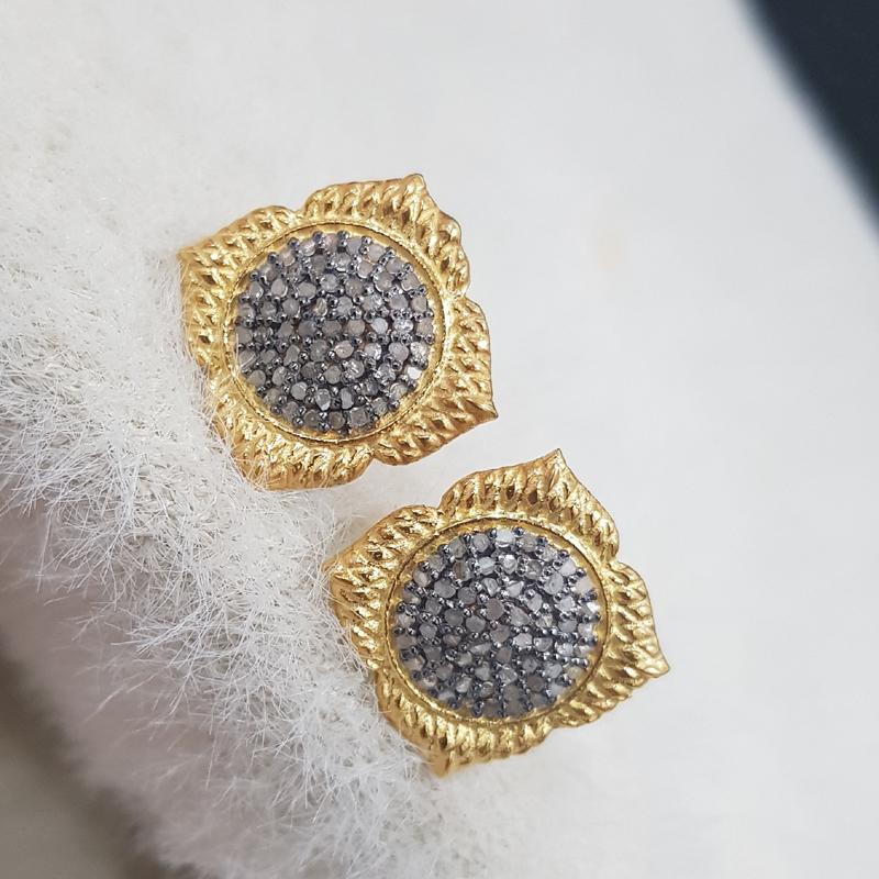 Yellow And Black Beautifully Designed Flower Stud With Pave Layers