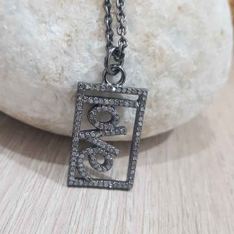 Antique Love Word Shape Handmade Designer Silver Pendent