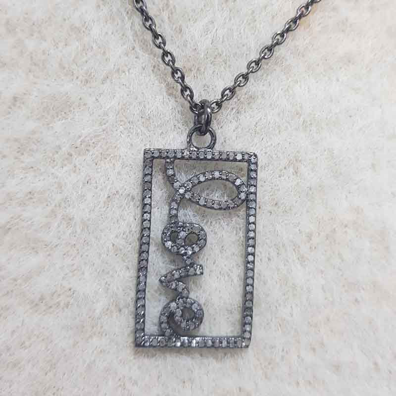 Gorgeous Handmade Love Word Designed Pave Diamond Silver Pendent