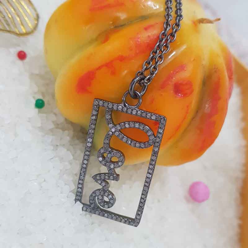 Gorgeous Handmade Love Word Designed Pave Diamond Silver Pendent