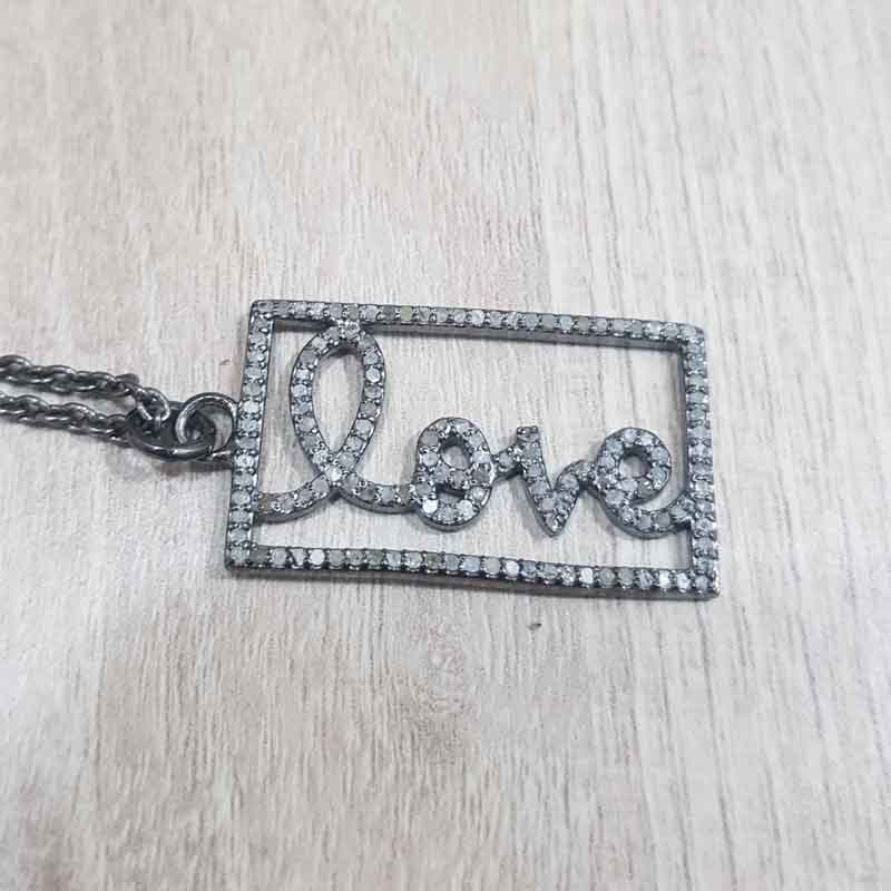 Gorgeous Handmade Love Word Designed Pave Diamond Silver Pendent