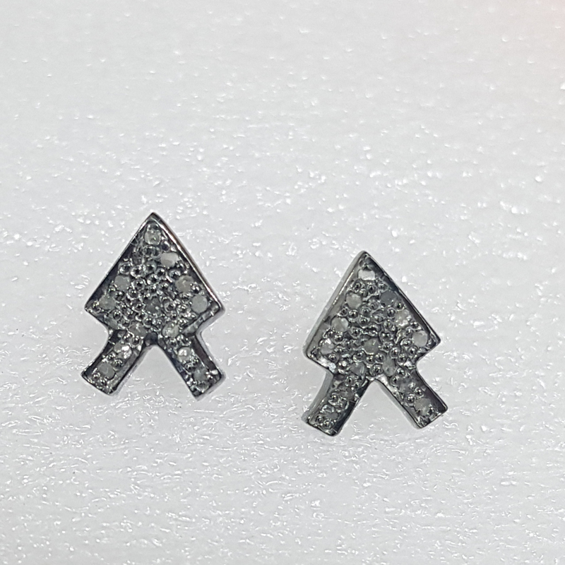 Fancy Designer Pave Diamond 925 Sterling Silver Stud