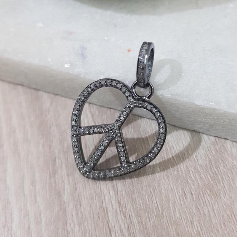 925 Sterling Silver Handmade Peace Pendent With Pave Diamond