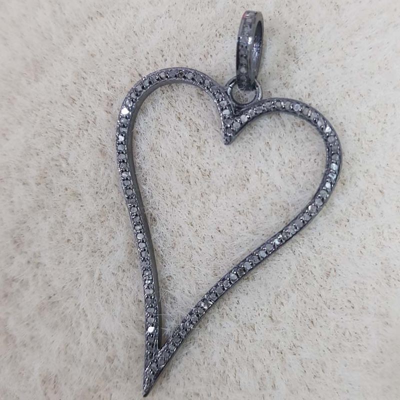 Stylish 925 Sterling Silver Handmade Open Heart Pendant With pave Diamond