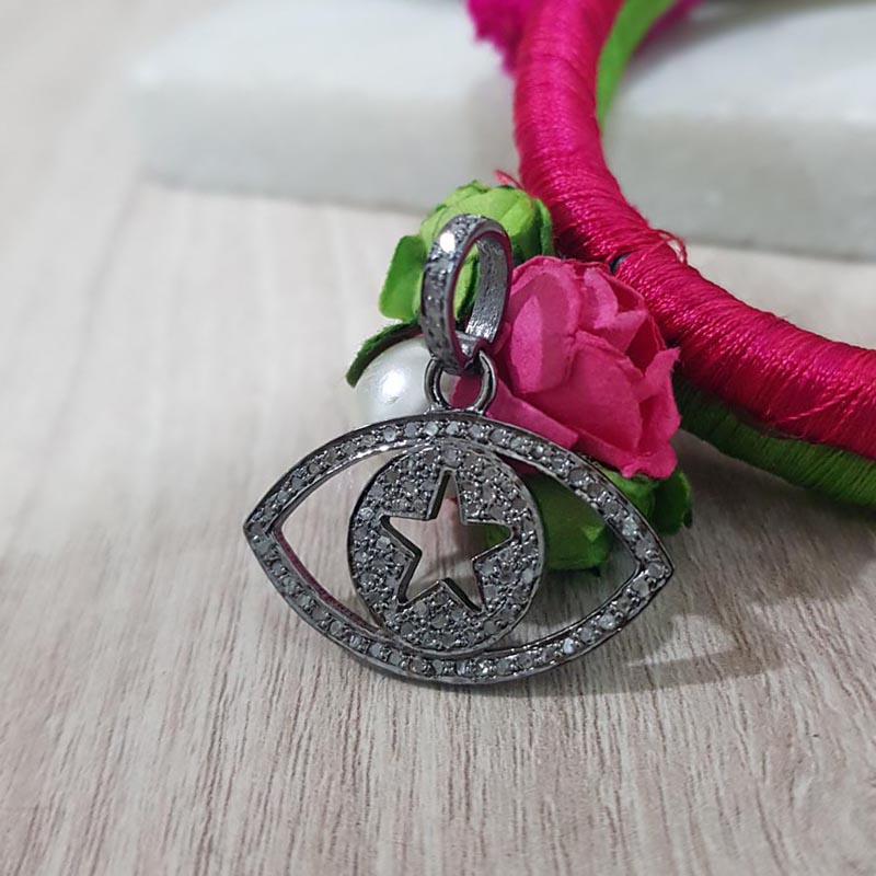 Elegant Fancy Style Evil Eye Designer Pendant With Pave Diamond