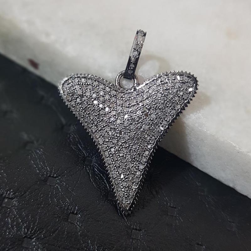 Fully Pave Diamond 925 Sterling Silver Heart Pendant