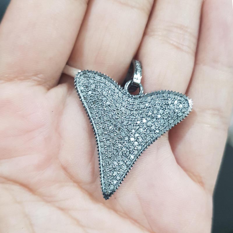 Fully Pave Diamond 925 Sterling Silver Heart Pendant