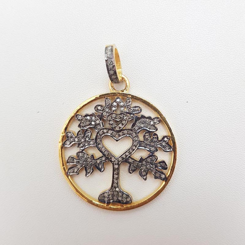 Glamorous Designer Handmade Beautiful Round Shape Tree Pendant With Pave Diamond