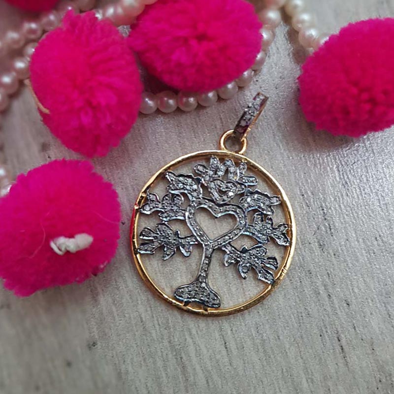 Glamorous Designer Handmade Beautiful Round Shape Tree Pendant With Pave Diamond