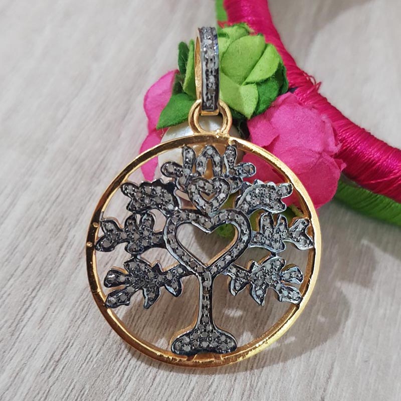 Glamorous Designer Handmade Beautiful Round Shape Tree Pendant With Pave Diamond