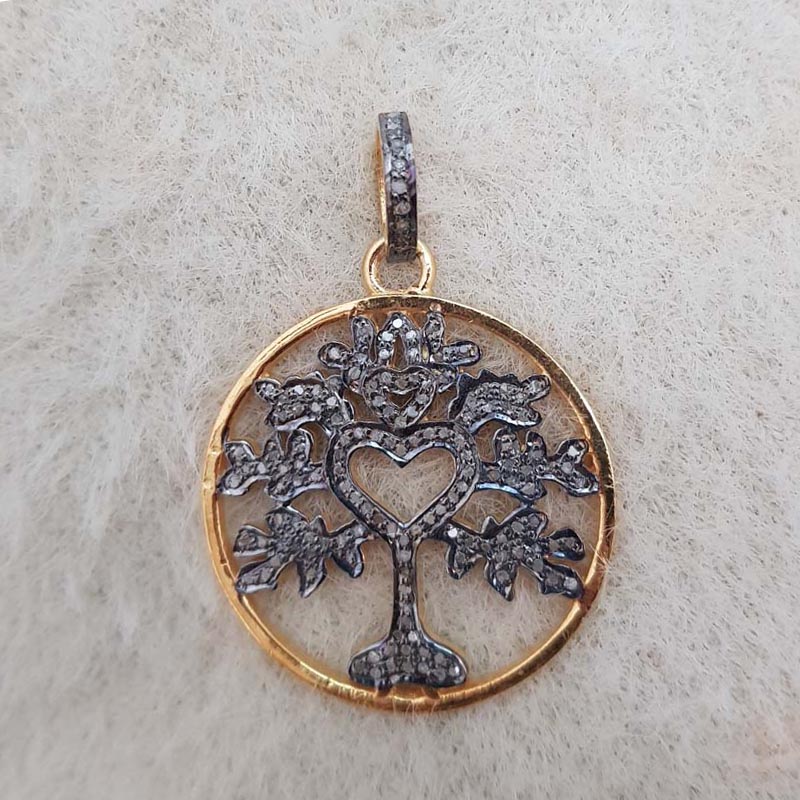 Glamorous Designer Handmade Beautiful Round Shape Tree Pendant With Pave Diamond