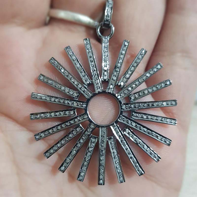 Unique Designer Handmade Starburst Pendant With Pave Diamond