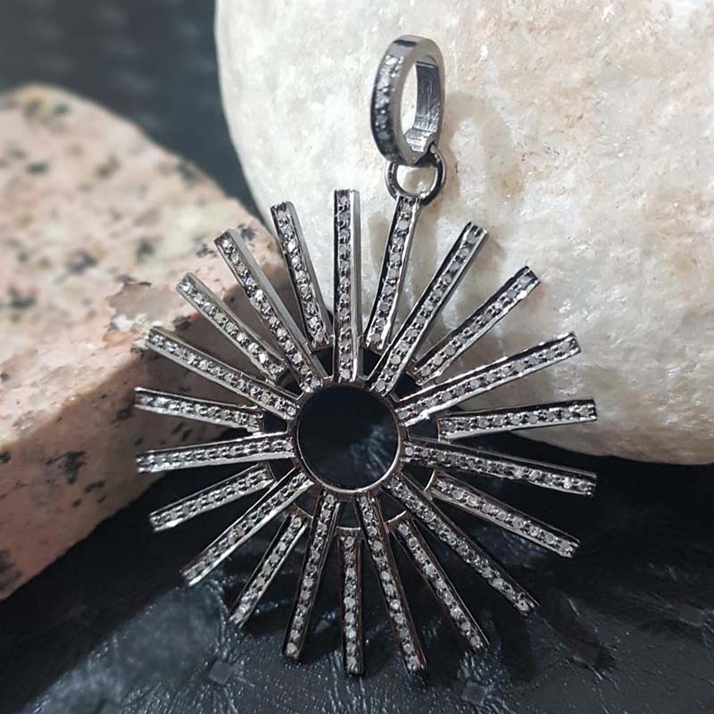 Unique Designer Handmade Starburst Pendant With Pave Diamond