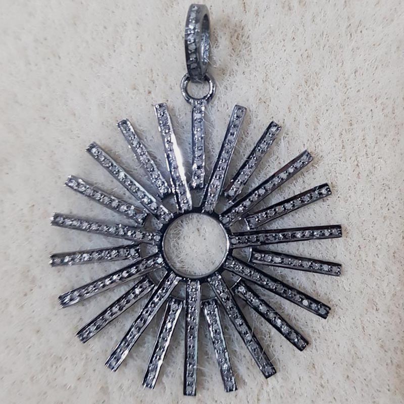 Unique Designer Handmade Starburst Pendant With Pave Diamond