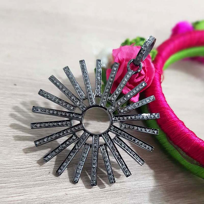 Unique Designer Handmade Starburst Pendant With Pave Diamond