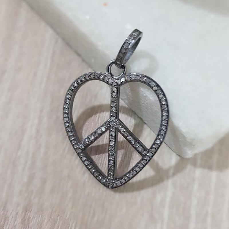 Beautiful Black Pave Diamond Peace Pendant