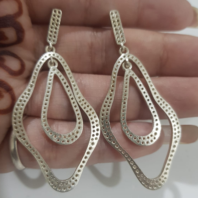 Fancy Attractive Pave Diamond Handmade 925 Sterling Silver Designer Earrings