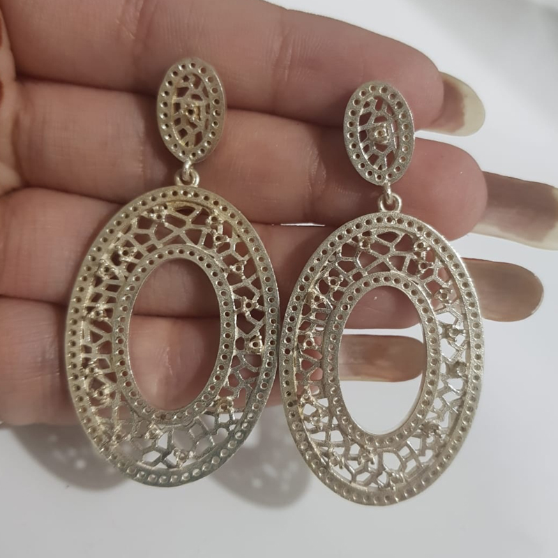 Oval Shaped Designer Earrings With Pave Diamond Earrings