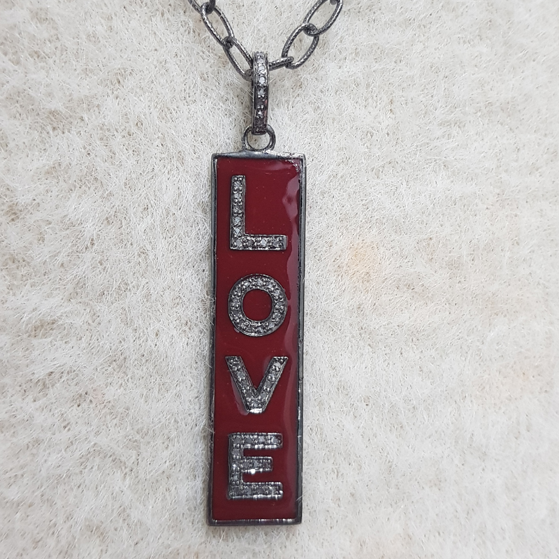 Two Tone Love Tag Pendent With Pave Diamond Layers