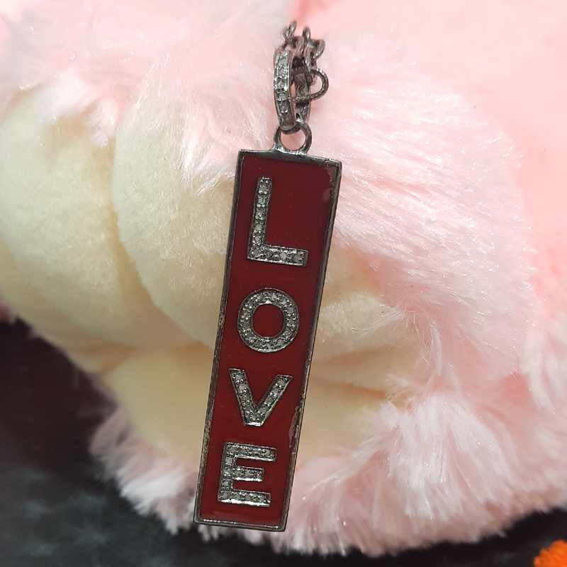 Two Tone Love Tag Pendent With Pave Diamond Layers