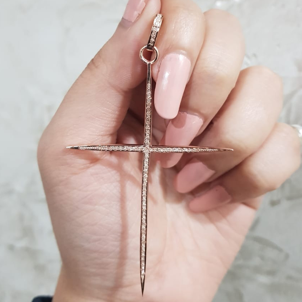 Pave Diamond Sterling Silver Cross Pendent