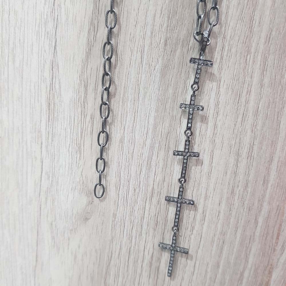 Unique Designer Handmade Pave Diamond Long Hanging Cross Pendent